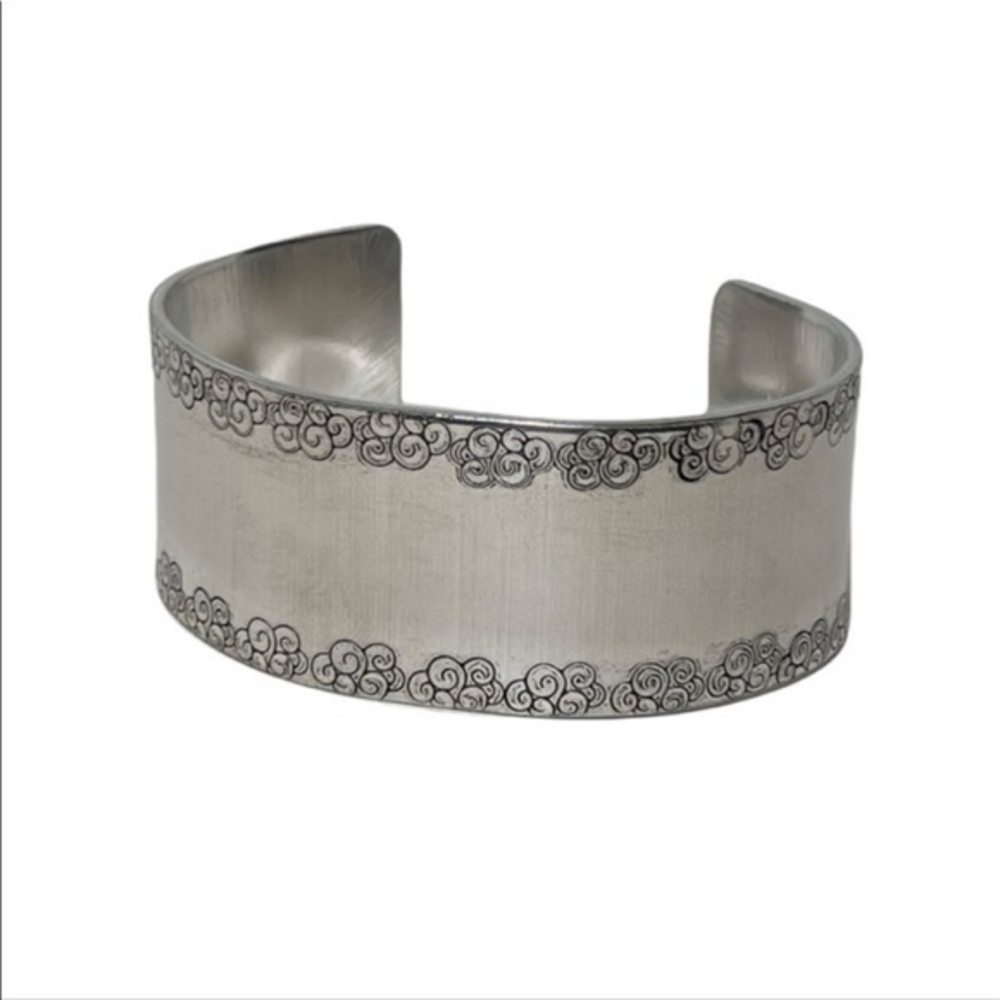 Handmade stamped cloud‎ border adjustable hypoallergenic wide cuff bracelet